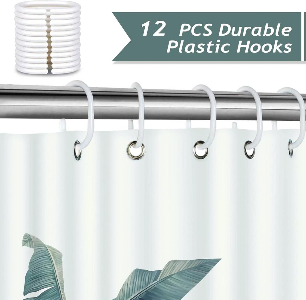 Banana leaf tropical plant green shower curtain 180 x 200cm polyester waterproof mildew washable shower curtain with 12 hooks