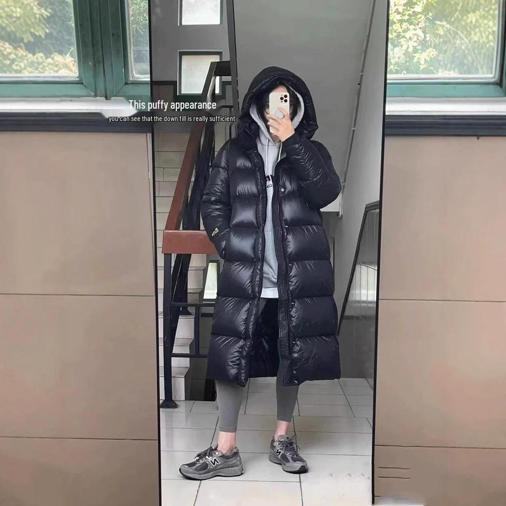 Black Gold Couple's High-End Hooded Long Down Jacket - Unisex, Over-the-Knee, Winter Warmth