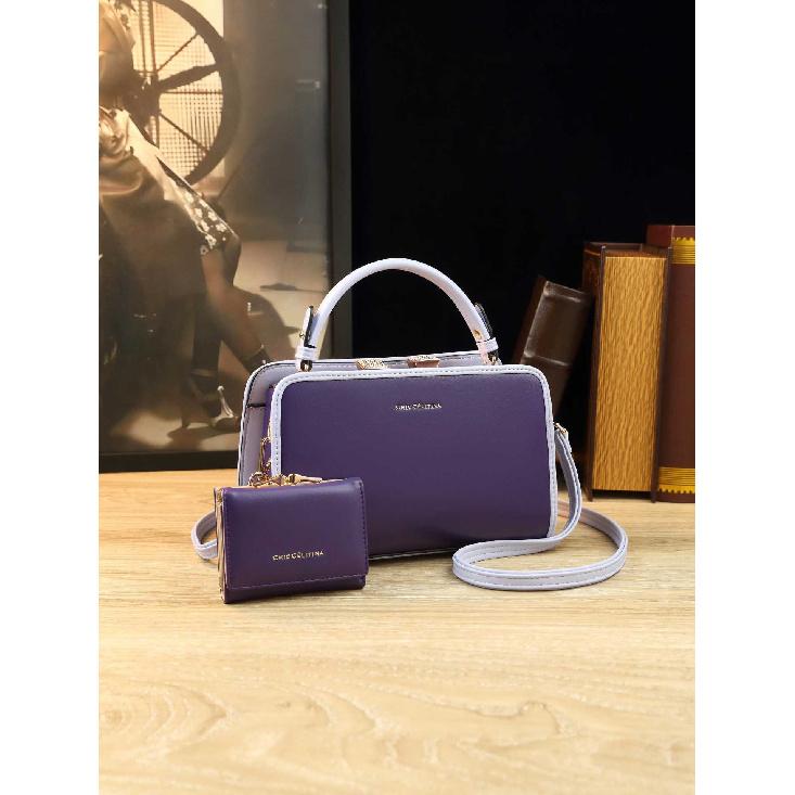 

Solid Color New Handbag Trendy Fashion Shoulder Bag Crossbody Bag Textured Large and Small Combination Bag Direct from Manufacturer фіолетовий