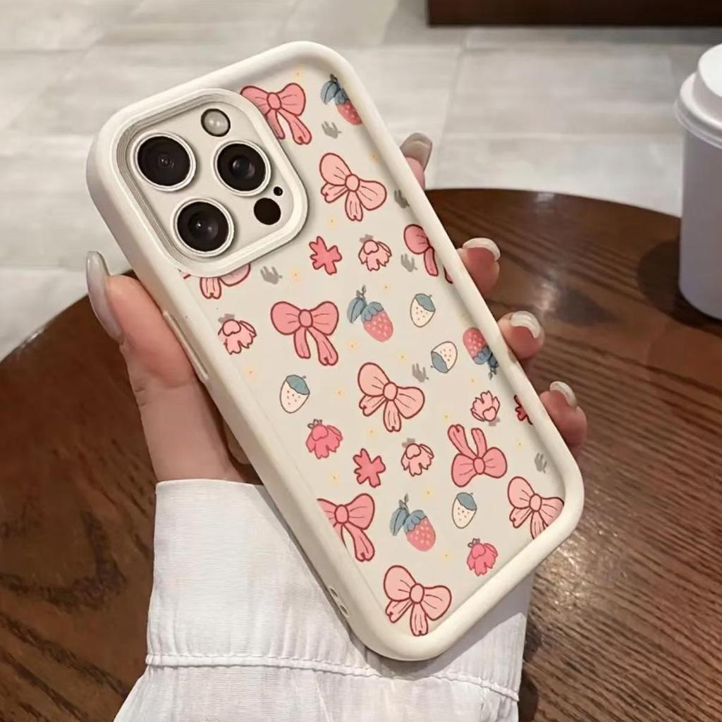 Strawberry Bow Cartoon Fashion Phone Case for Apple Models 17/16/15/14 Pro and 13/12