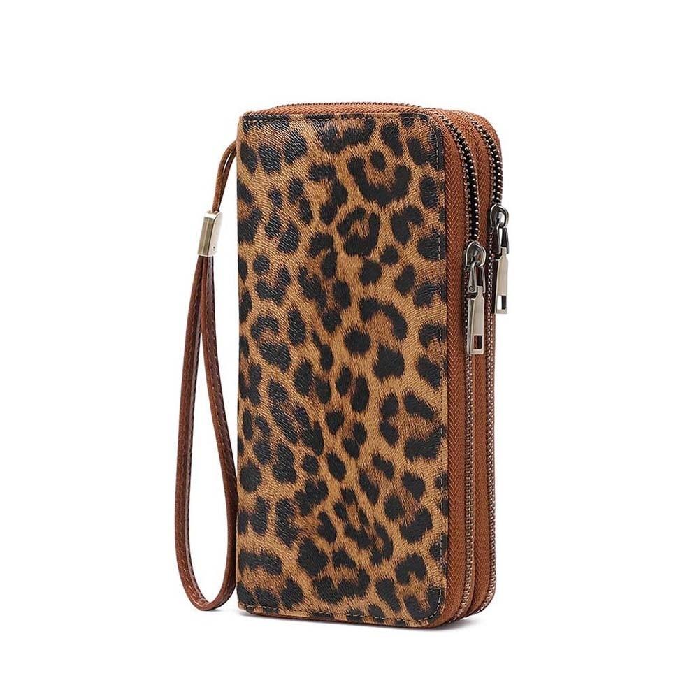 Portable Leopard Print Long Wallet PVC Stripe Multiple Cards Purse Solid Color Korean Style PU Handheld Bag Dating