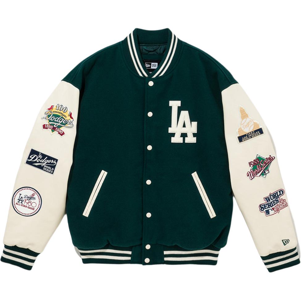 New Era FW24 MLB Los Angeles Dodgers Knopf Langarm Logo Buchstabe Lässig Bequem Baseball Trikot Unisex Trikot Weiß Grün 14397940
