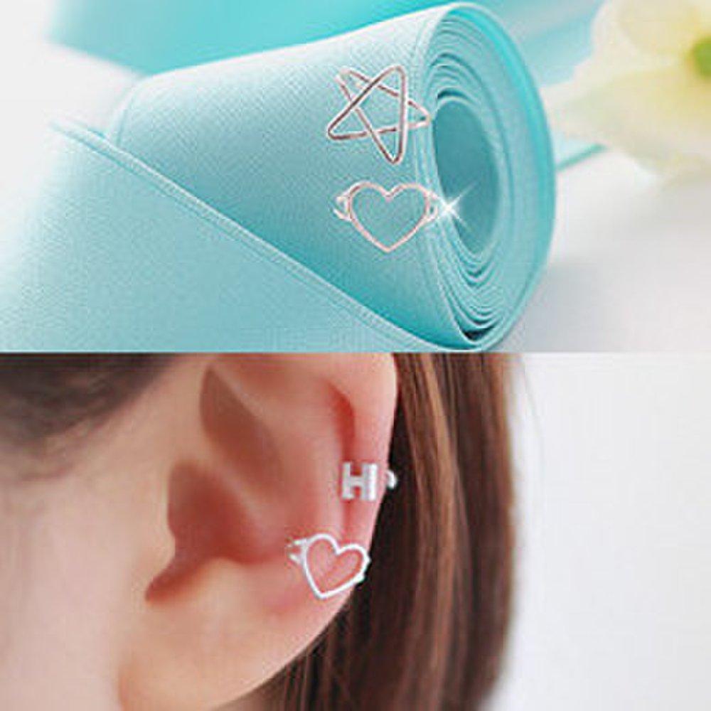 [Sold individually] [Silver] Star & Heart Line Ear Cuff