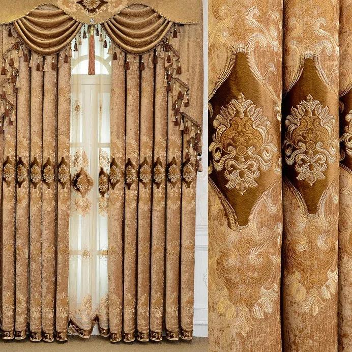 2PCS European-style Chenille Embroidered Thickening Blackout Curtains High-grade Living Room Bedroom Balcony Floor-to-ceiling Windows Nordic Curtains