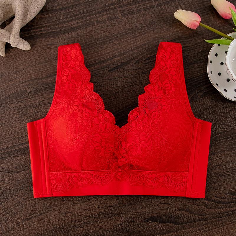

1111 Gather bra without steel ring, beautiful back, sub-breast bra, small chest, medium and thick cup 40/90AB червоний