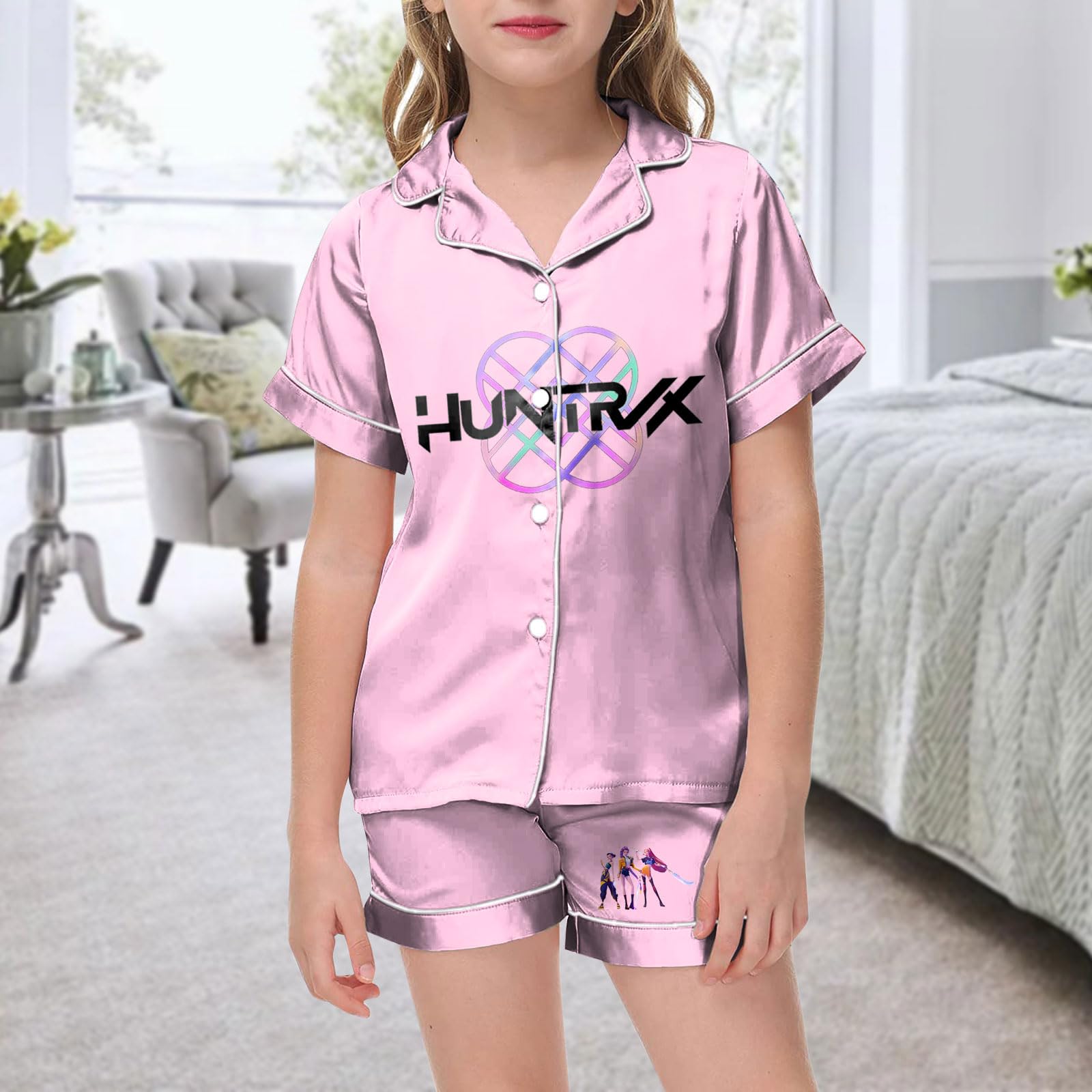 

Детская домашняя одежда Пижамный комплект Топ с коротким рукавом Шорты Комплект из двух предметов Верхняя одежда Игровой кардиган Одежда 120 розовый