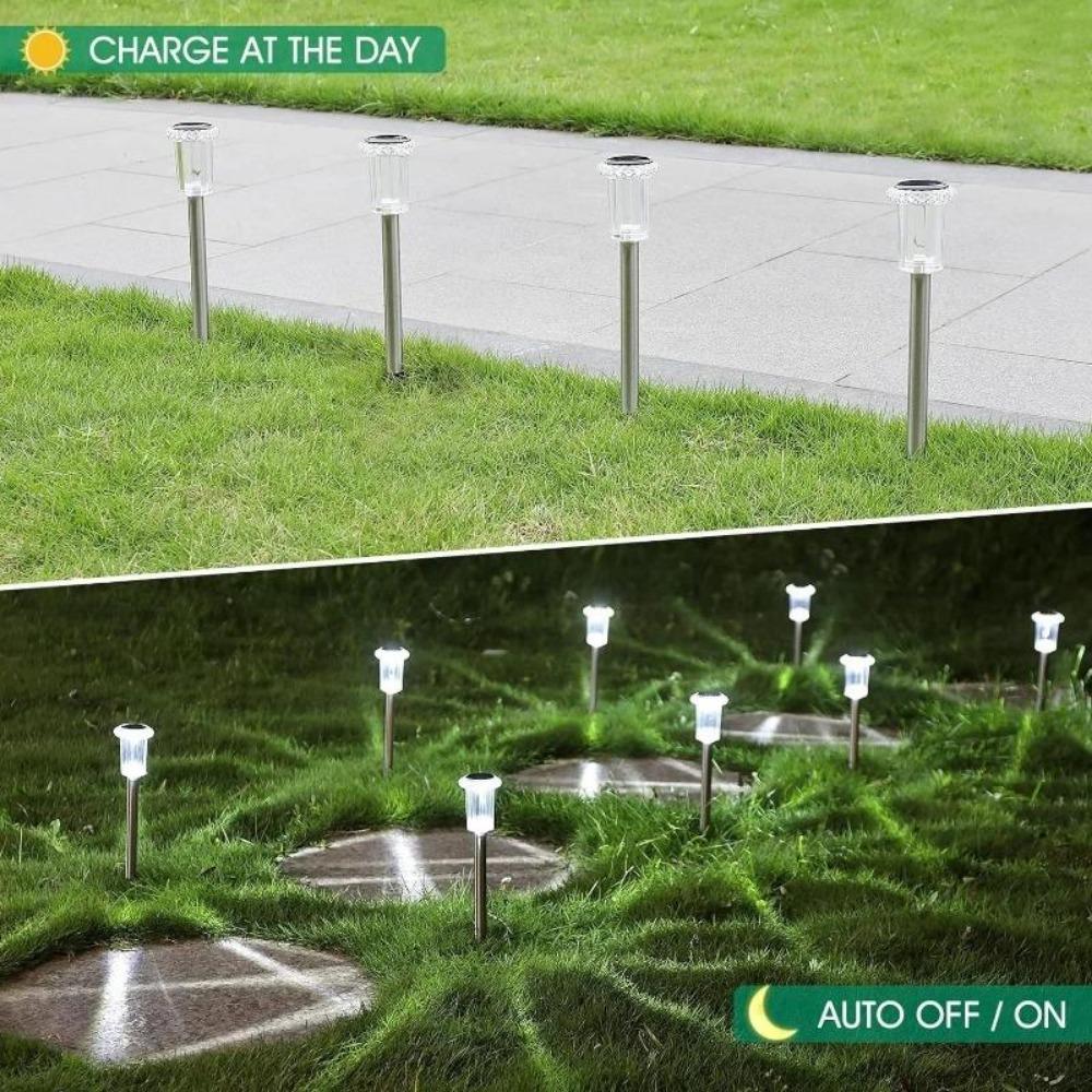 6PCS Solar Outdoor Lamp RGB Night Lights IP65 Waterproof Stainless Steel Long Battery Life Garden Yard Walkway Lawn Decor