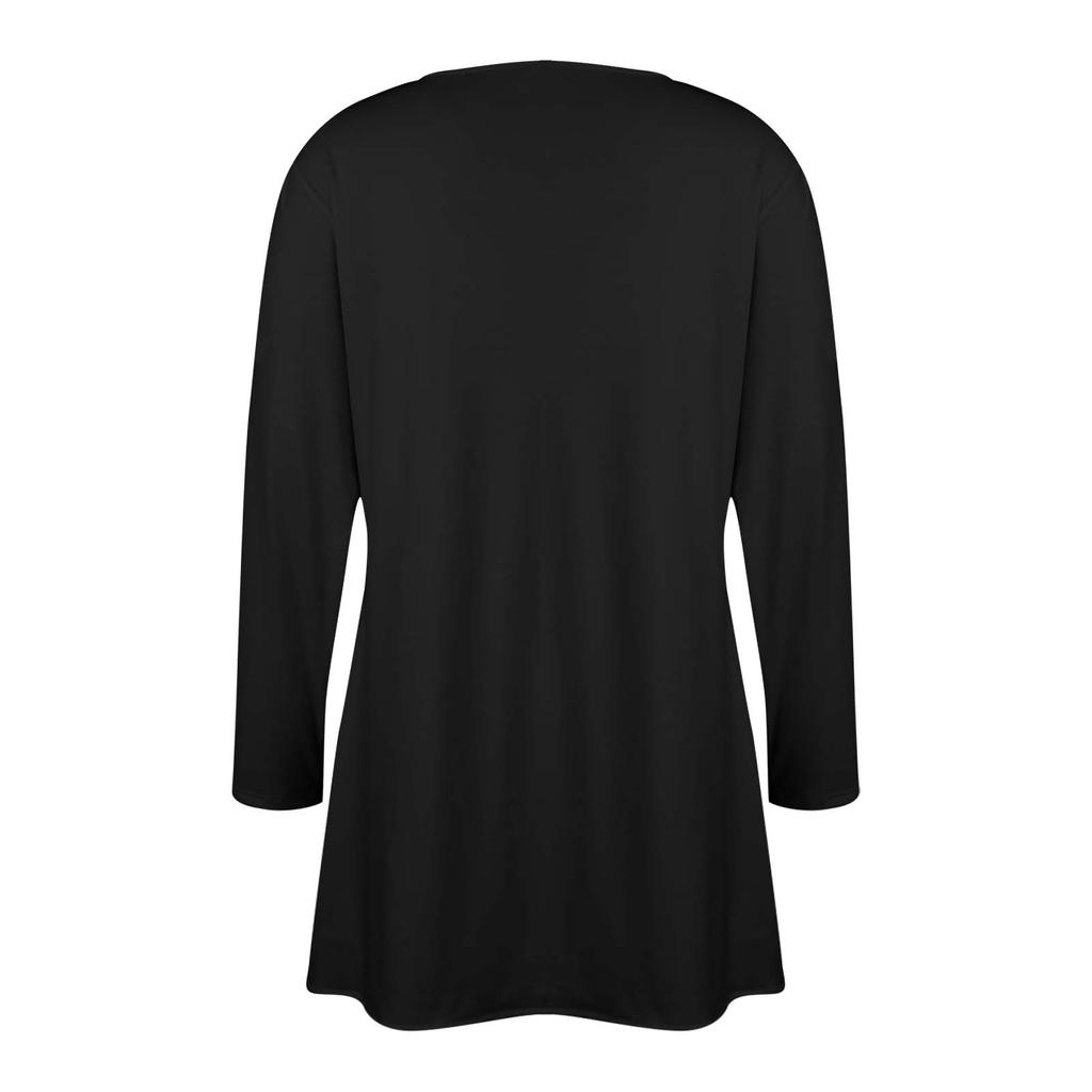 Women's Round Neck Loose Fitting Casual Long Sleeved Color Medium Length T-shirt Top