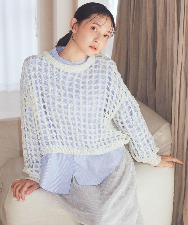 music and tulle yarn mesh knit ivory [earth ecology] Sweatshirt, pullover, women's,