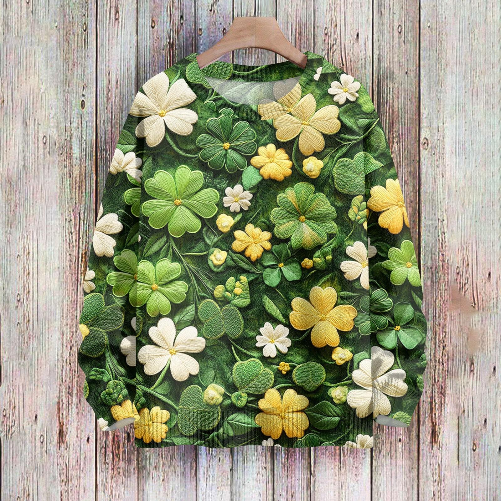 

Жіноча мода повсякденна з довгим рукавом St. В язаний вовняний пуловер з круглим вирізом і принтом Patrick s XL