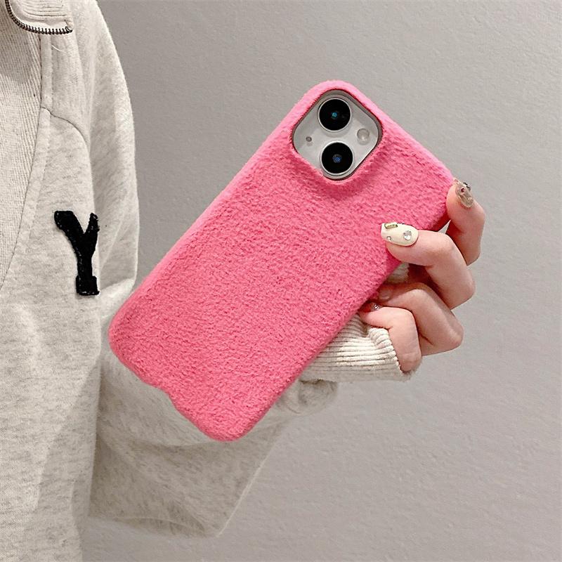 Modische einfarbige Plüsch-Handyhülle für iPhone 15 14 13 12 11 Pro Max X XS XR XS Max 8 7 Plus weiche TPU stoßfeste Abdeckung