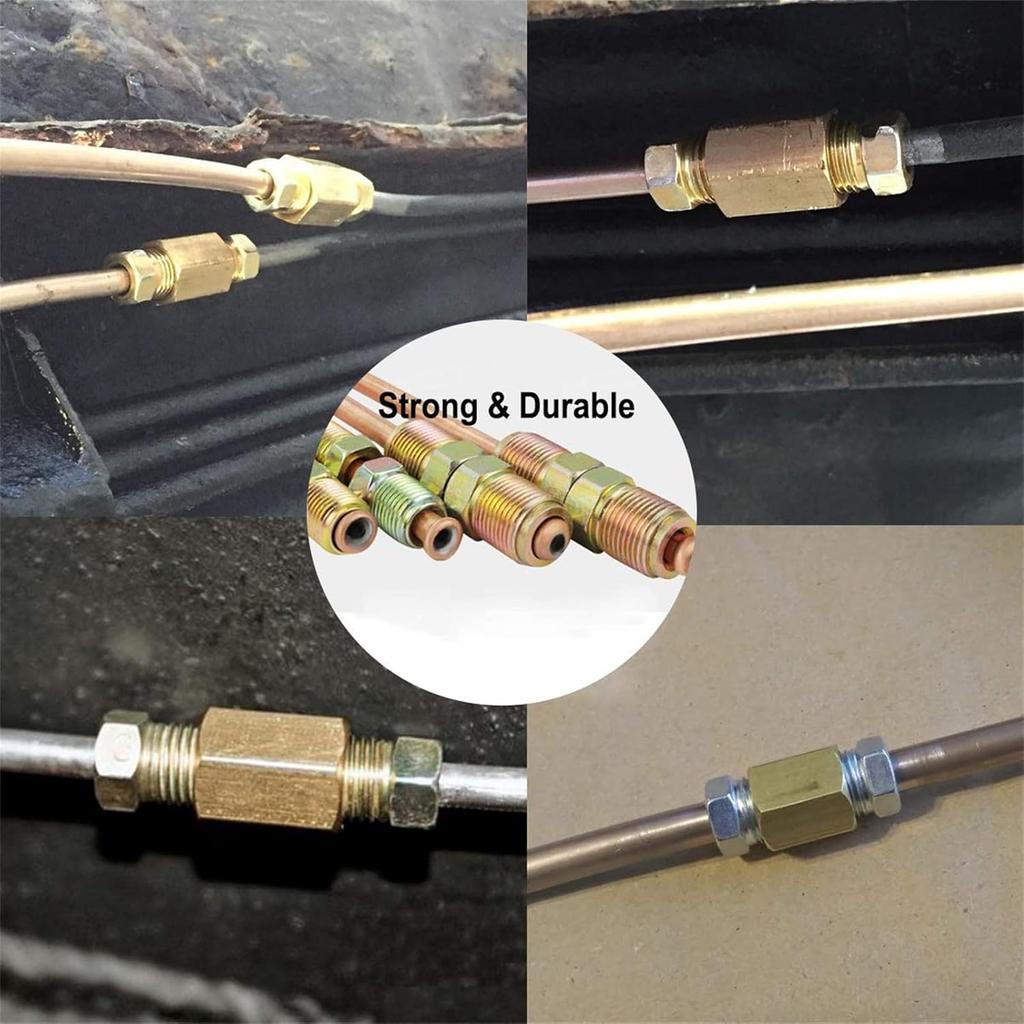 MuHize Brake Line Fitting Kit 15PC - 3/8-24 UNF Thread SAE Braking Unions & Nuts for 3/16" Brake Tube - Fits Ford GM Dodge Chrysler Jeep Car Truck