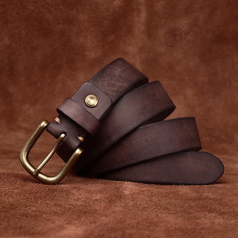 Belt Men's Width Washed-out Vintage Distressed First Layer Cowhide Leather Pin Buckle Casual Jeans Belt Men
