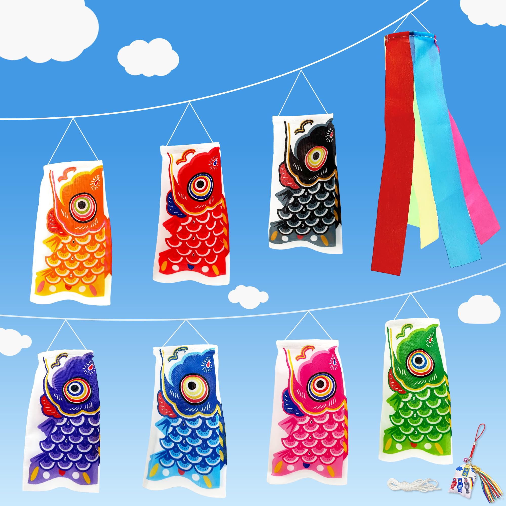 

GOKEI Mini Koinobori Indoor 15cm Multicolor 7 Pieces with Guardian Bag Carp Streamer Boys Festival Children s Day Balcony Garden