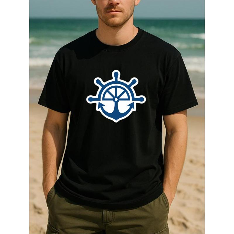 

European sizes Nautical Rudder Anchor Print | Comfortable and Breathable Casual Sports Top for Men 4XL чорний