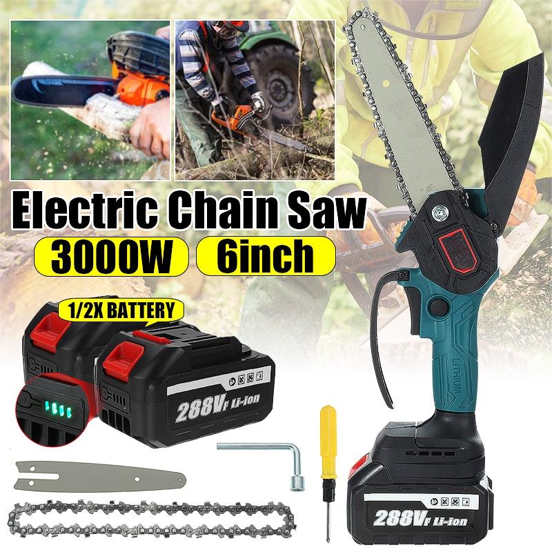 288VF 6 Inches Cordless Electric Saw Electric Chain Saw One-hand Wood Work Cutter Garden Tool with 2 Battery Rechargable