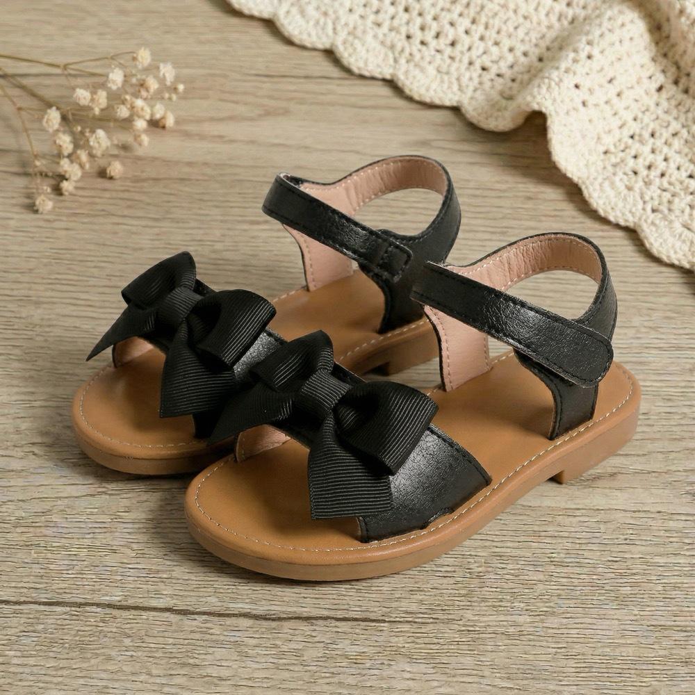 Girls Non-Slip Flat Bow Sandals for Beach 22 чёрный