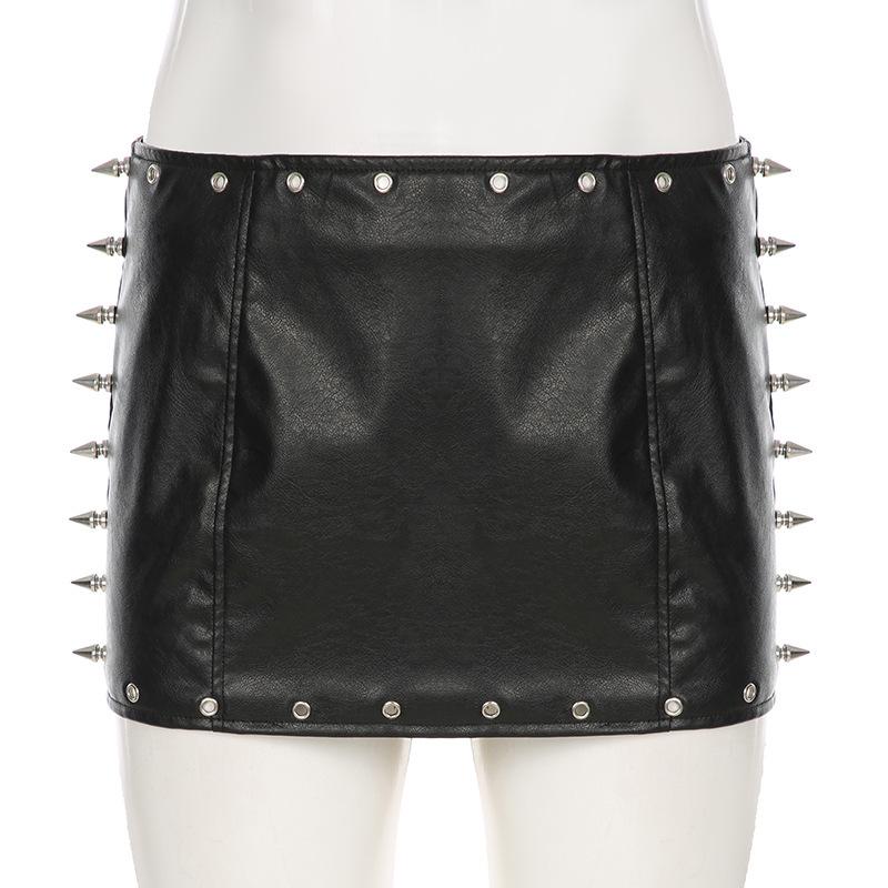 Minigonna Punk Rivettata in Ecopelle da Donna Europea & Americana - Sexy Moda Autunnale