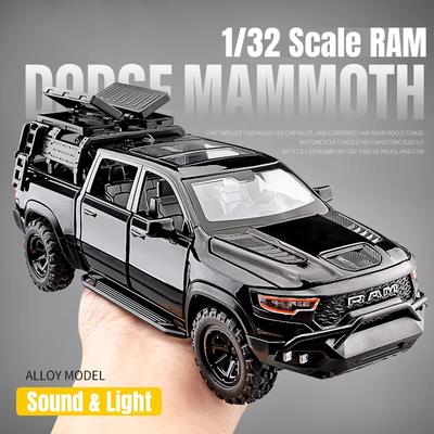 New 1:32 Simulation  Scale Mammoth Pickup Off-road Alloy Toy Car Model Sound and Light Pull Back Function Collection Ornaments Gift Boy Toy