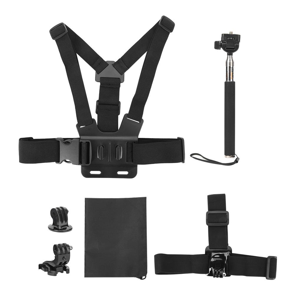 5 in 1 Universal Action Camera Accessories Kit for Gopro Sports Cameras Head Strap Mount Chest Harness Selfie Stick
