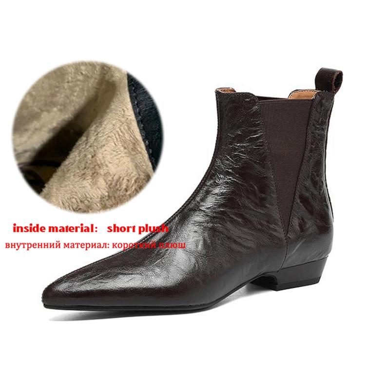 

Krazing Pot Sheepskin Winter Pointed Toe Low Heels Chelsea Boots Women Slip on Elegant Women Ankle Boots 42