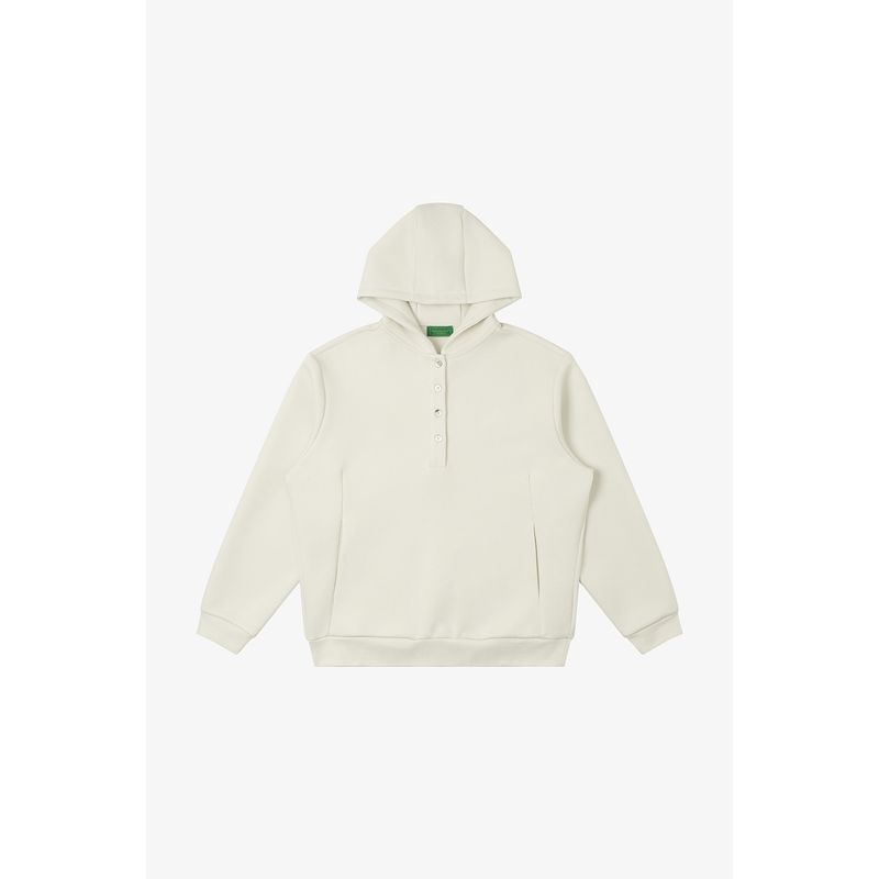 No Logo / 360g Tai Chi Stone Fiber Five-Layer Sandwich Heat-Generating Warm Soft and Elastic Henry Collar Hooded Sweatshirt Bone White M