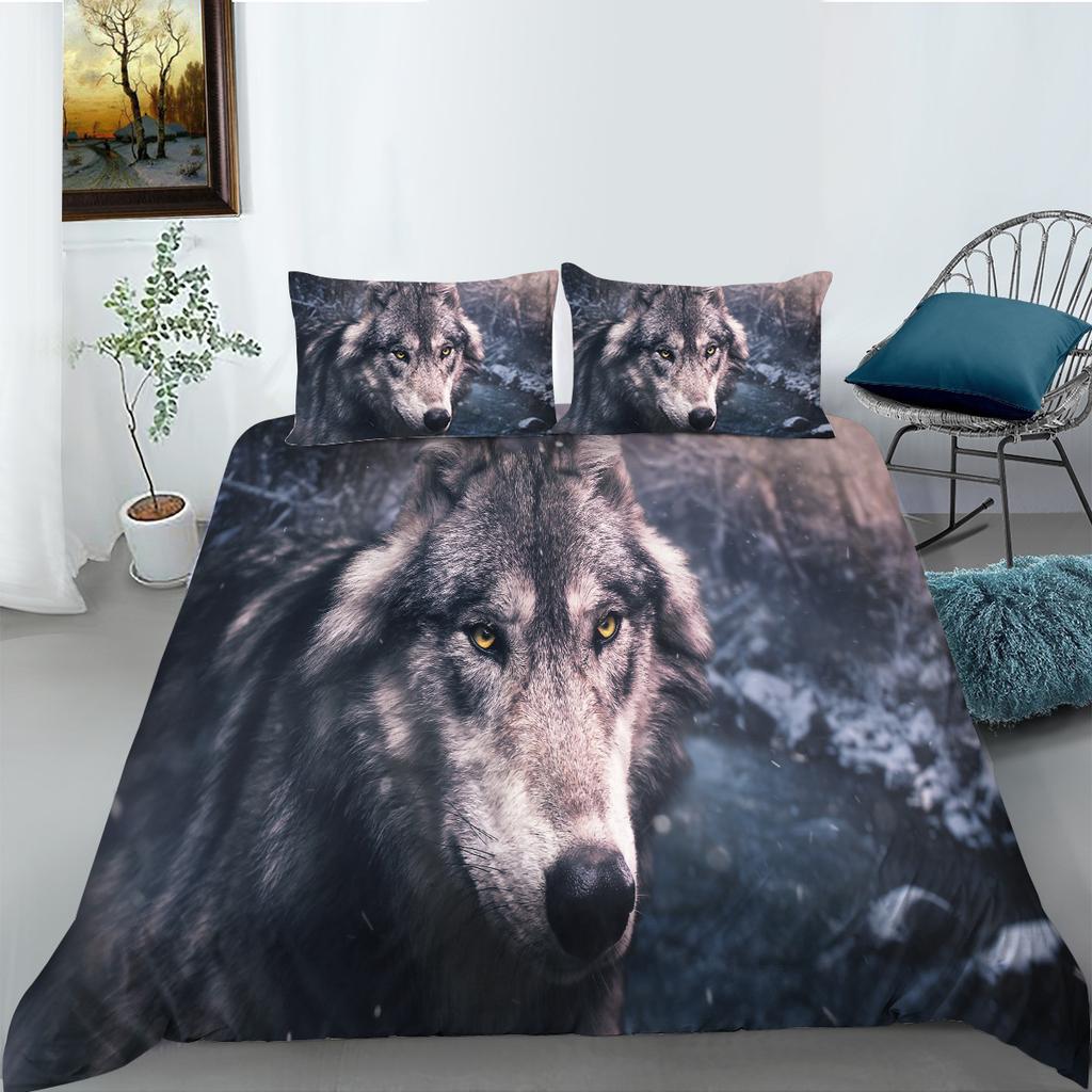 Wolf Series Digital Printing Fashion Polyester Bedding Three-Piece Set