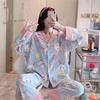 Spring and Autumn New High-end Imitation Cotton Pajamas Women's Summer Long-sleeved Trousers Set Women's Loose Large-size Loungewear