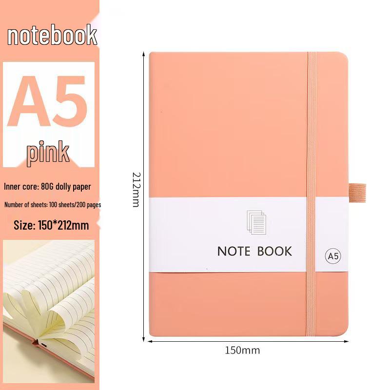 A6/A5 Elastic Band Color Pocket Notebook - Leather Feel, Portable Student Memo
