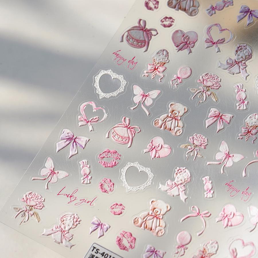 Magic Ferrite 5D Cherry Pink Embossed Nail Art 3D Romantic Frosted Thin Transparent Stickers TS-4012