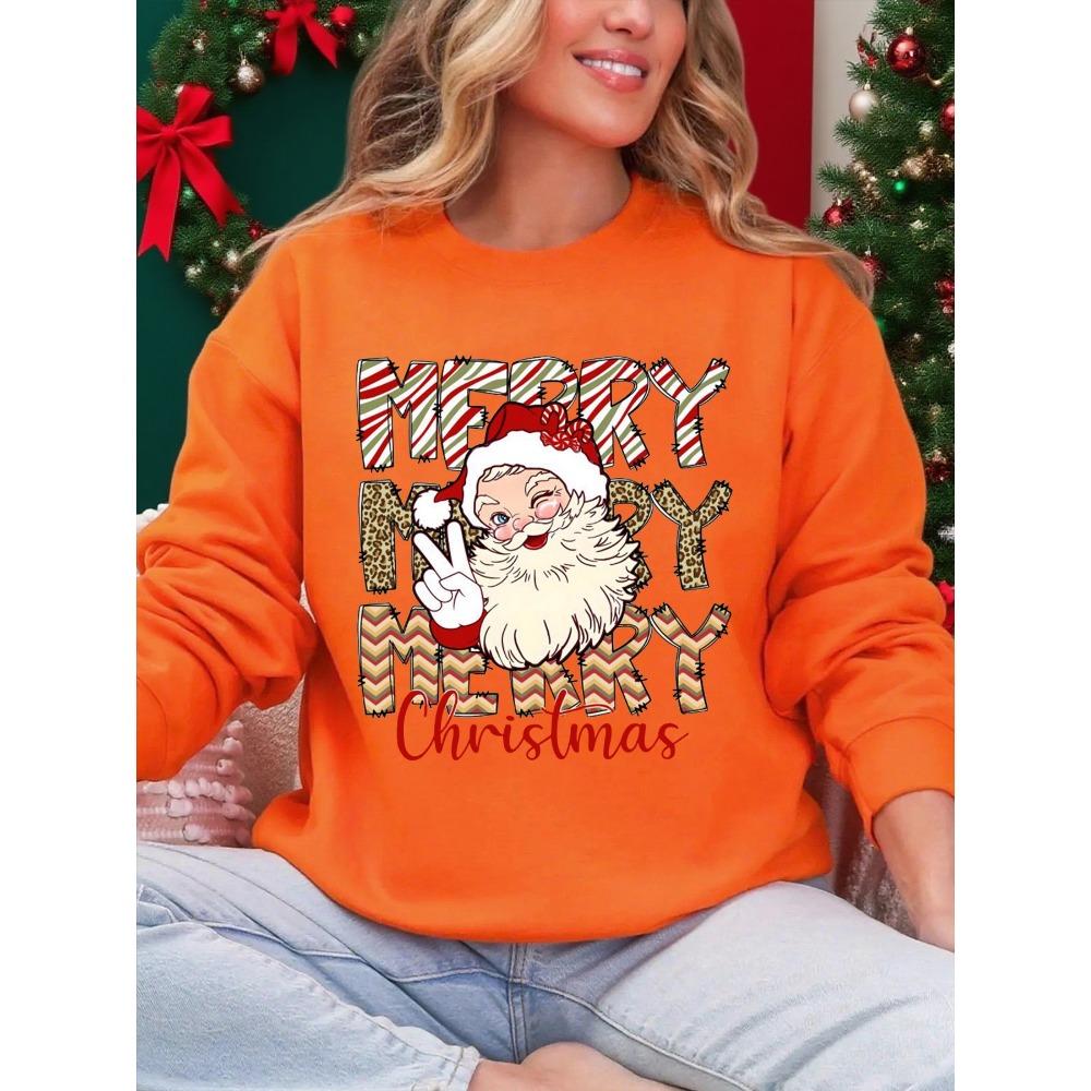 

Счастливого Рождества Дизайн Санта Клауса Женский Свитшот Повседневный С круглым вырезом Уличная одежда Многоцветная Модная одежда Мягкая одежда XL