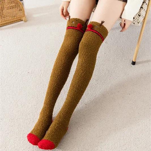 Over Above Knee Socks Long Womens Striped Panda Cat Winter Warm Ladies Girls Black White Funny Thigh High Stockings Christmas