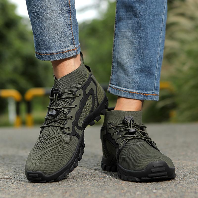 Breathable Knitted Men's Hiking Shoes High-top Casual Sports Shoes Non-slip Outdoor Trekking Traveling Sneakers Big Size 38-48