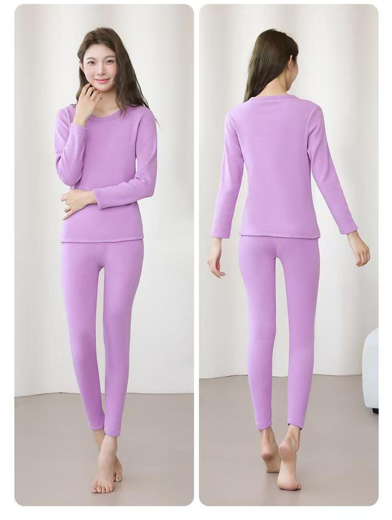 Volcanic Rock Winter Thermal Suit: Thick, Solid Color Round Neck Underwear for Men & Women - Autumn/Winter
