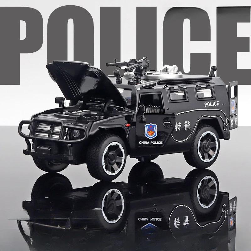 1:32 Scale Knight Armored Special Warfare Police Car Model Toy 5 Doors Opened Pull Back Alloy Diecast Sound Light Ornament Gifts