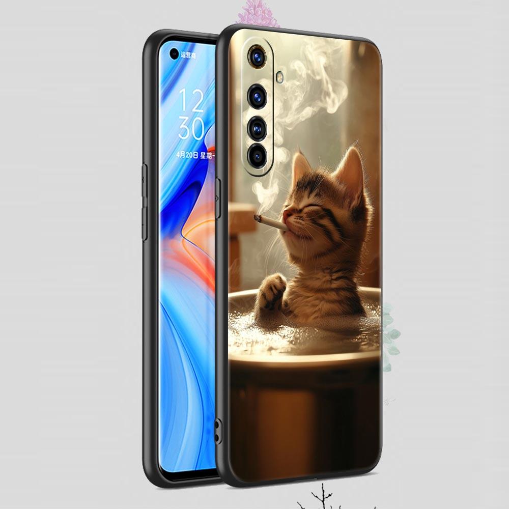 Fashion Kitten Smoking Pattern Case For Realme C67 C63 C55 C53 C35 C25 C21 GT 2 3 5 6 10 11 12 13 Pro Plus Soft TPU Phone Cover