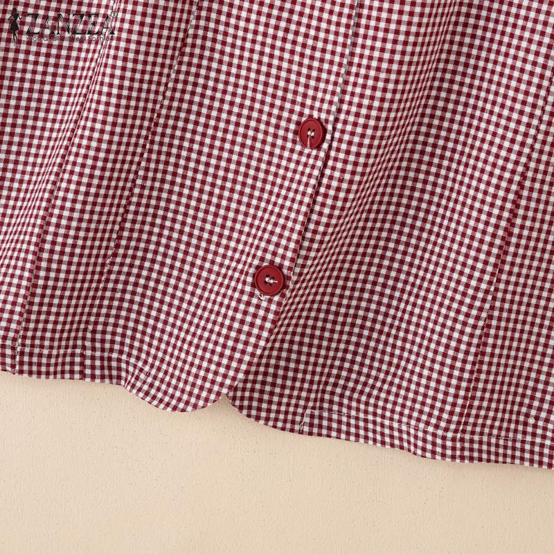 ZANZEA Women V-Neck Casual Sleeveless Grid Print Tank Tops