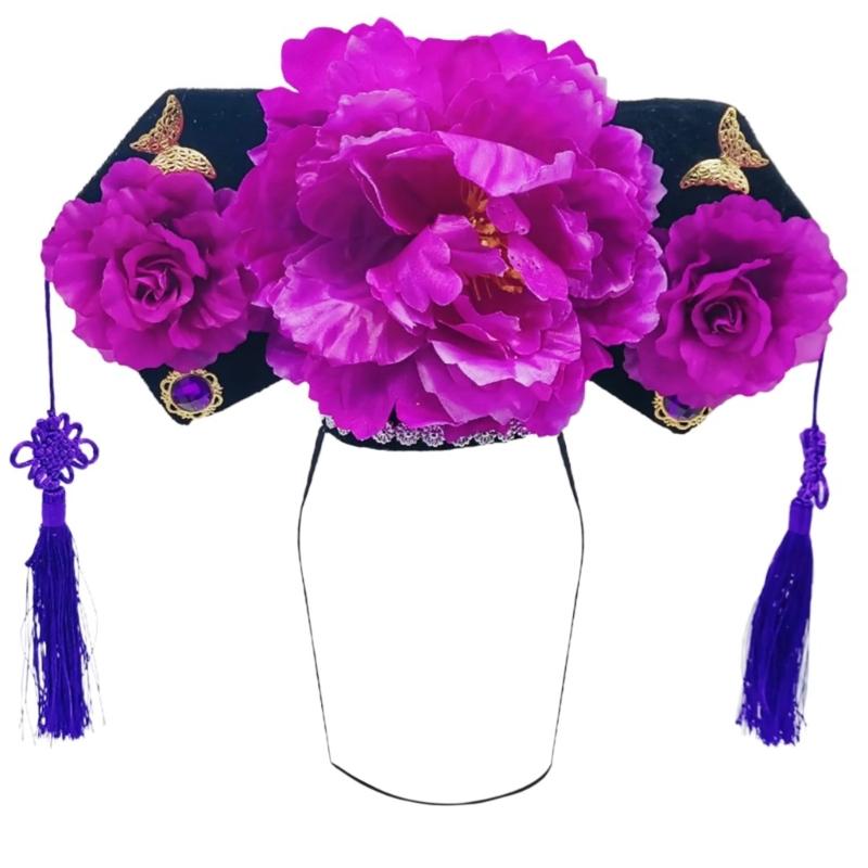 

Chinese Qitou Headbands Stage Princess Headwear Hairbands Concubines Headdress Hair Hoop Eye-catching Flower Headpiece фиолетовый