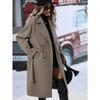 2025 Autumn Winter Women's Double-Breasted Wool Blend Trench Coat, Belted Waist Elegant Overcoat with Notched Lapel, Classic Office Chic Outerwear