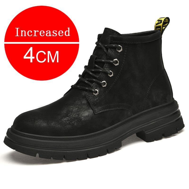 

Мужские ботинки из натуральной кожи, ботильоны на платформе, высота 4/6/8 см, теплые зимние рабочие ботинки, высокие ботинки, повседневная походная обувь, размеры 37-44 37