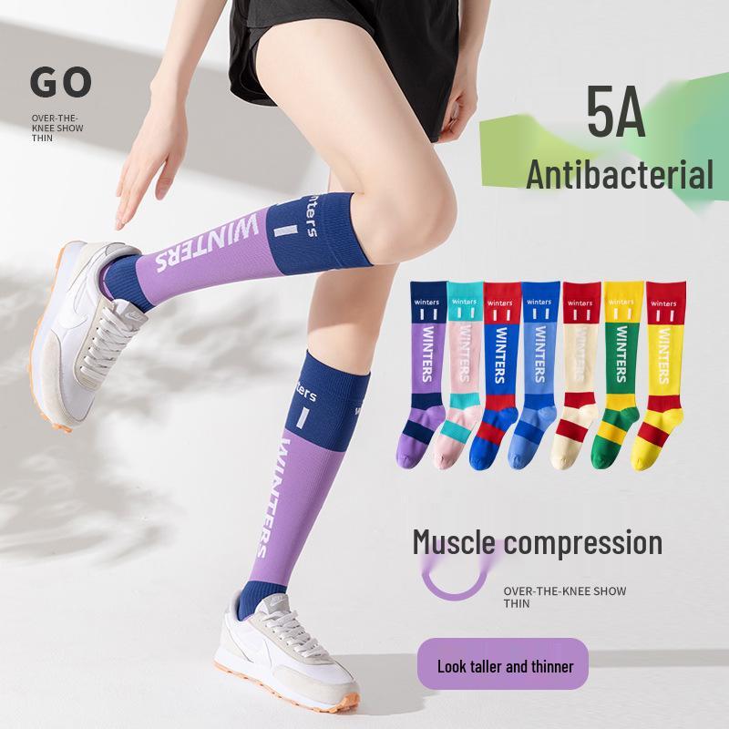 Women's Professional Kinesiology Compression Socks: Over-the-Knee, Ideal for Running, Jump Rope, Marathon, Frisbee, and Fitness