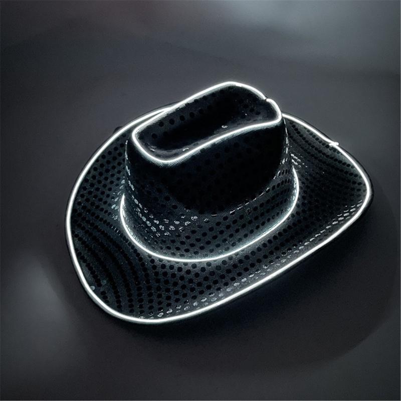 Sparkly Glowing Cowboy Hats Glinting Sequins Panama Hat for Party Halloween