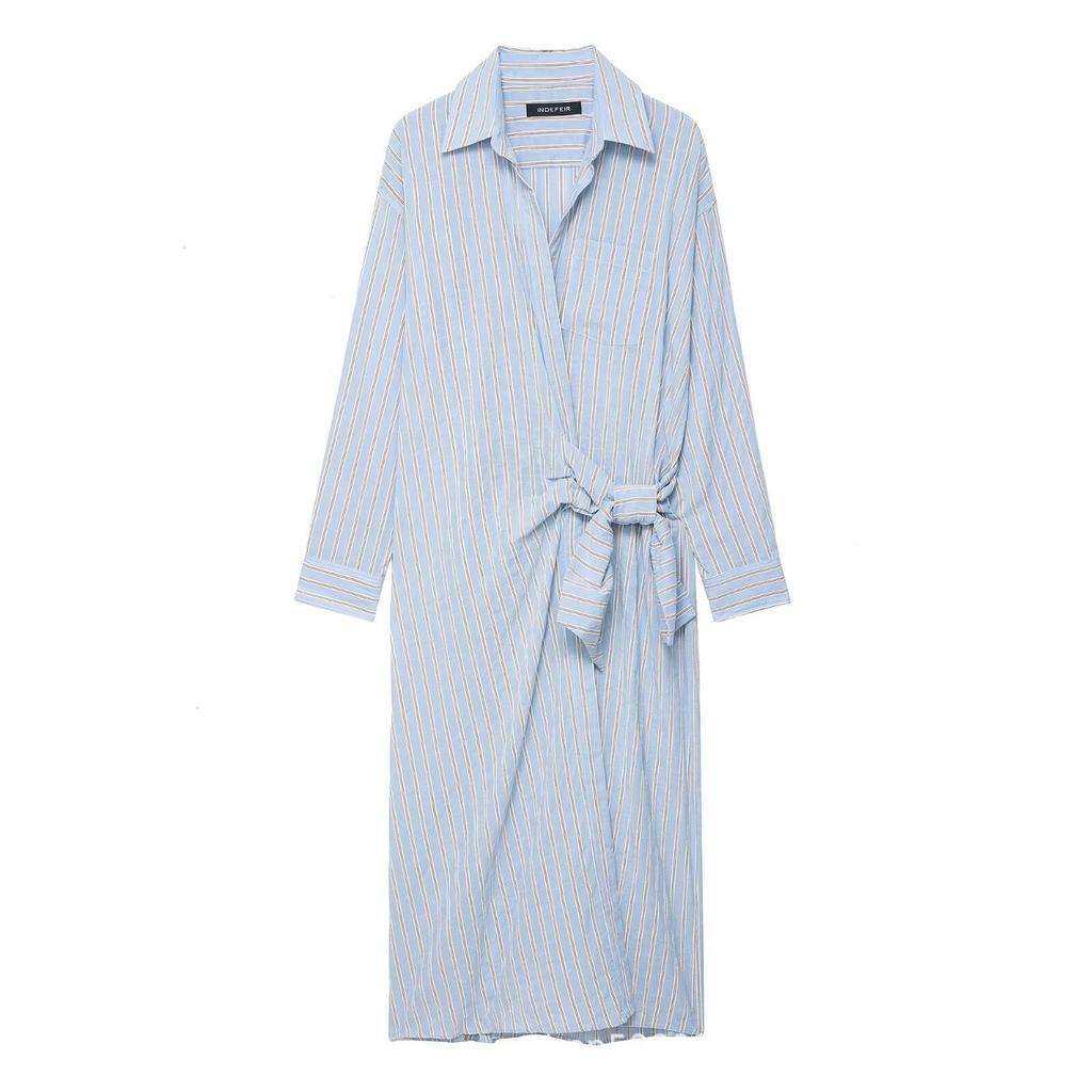 Women's Autumn New European and American Style French Design Sense Series Striped Double Dress
