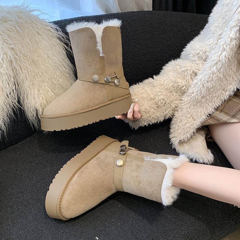 Vielseitige Gürtelschnalle Thermostiefel Martin Stiefel Winter neu dicksohlige Samt verdickte Schneestiefel Damen