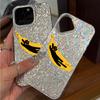 Черный кот Ленивый Банан Чехол для iphone 18 Pro Max 12 XS Max 11 16 Plus 15 17 Pro 14 13 XR Air Серебряный Блеск Трескающийся Фон