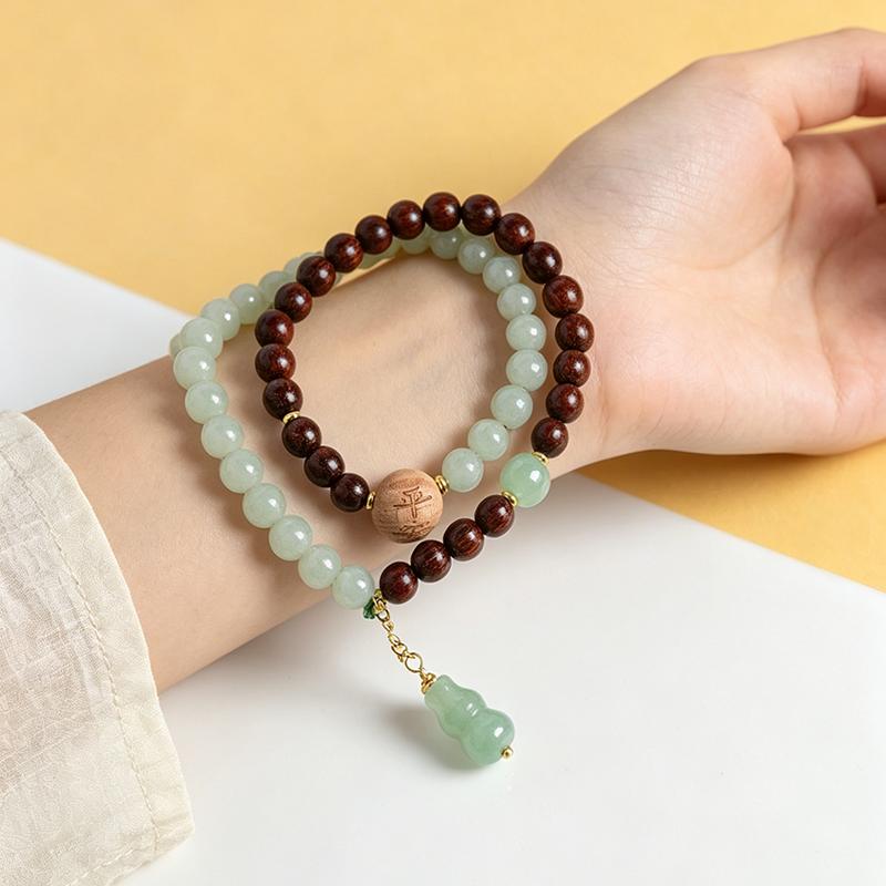 Premium Trendy Geometric Style Crystal and Jade Beads Strand Bracelet with Gourd Pendant for Women Gift