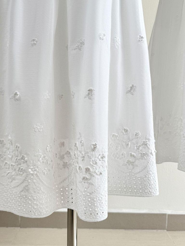 2026 Spring/Summer Floral Embroidered White A-Line Midi Skirt