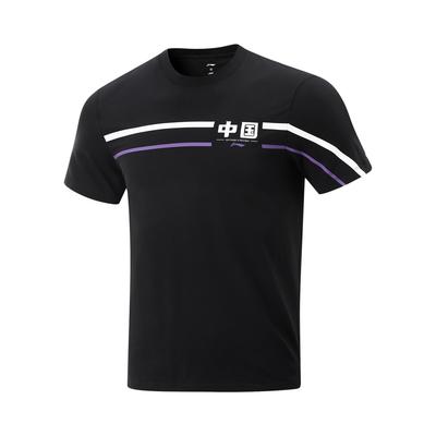 Li Ning Table Tennis Series Printed Round Neck Pullover Casual Sports Logo Short Sleeve T-Shirt Unisex T-Shirt Black AHSV513-1