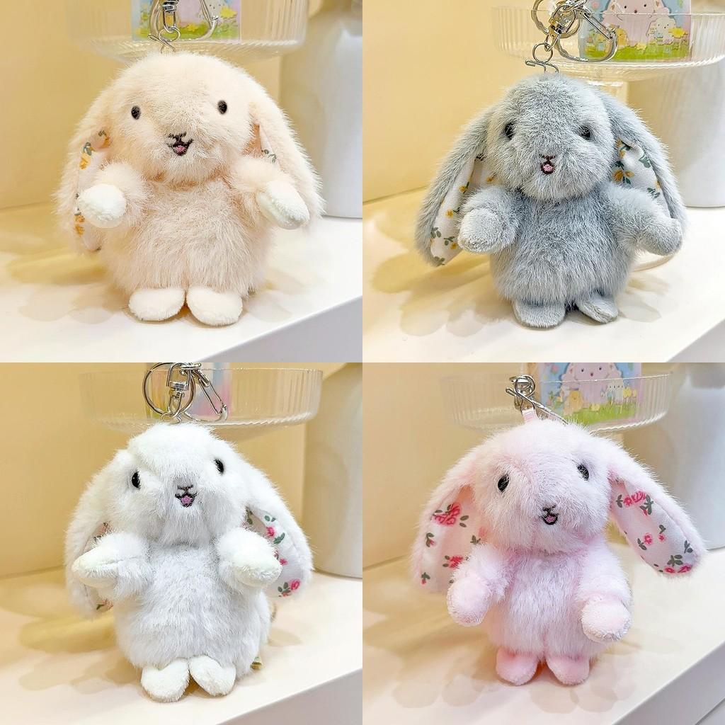 Hanging Rustic Ear Rabbit Plush Pendant With Broken Flowers Inside Ears For Gift