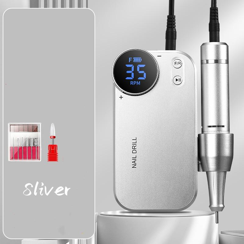 

Аккумуляторная дрель для ногтей с функцией внешнего аккумулятора - электрическая пилка для акриловых, гелевых ногтей - 35 000 об./мин. - портативный комплект Efile серебряный